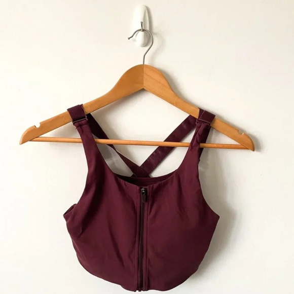Gymshark Front Zip Closure Sports Bra Burgundy - Picture 1 of 3